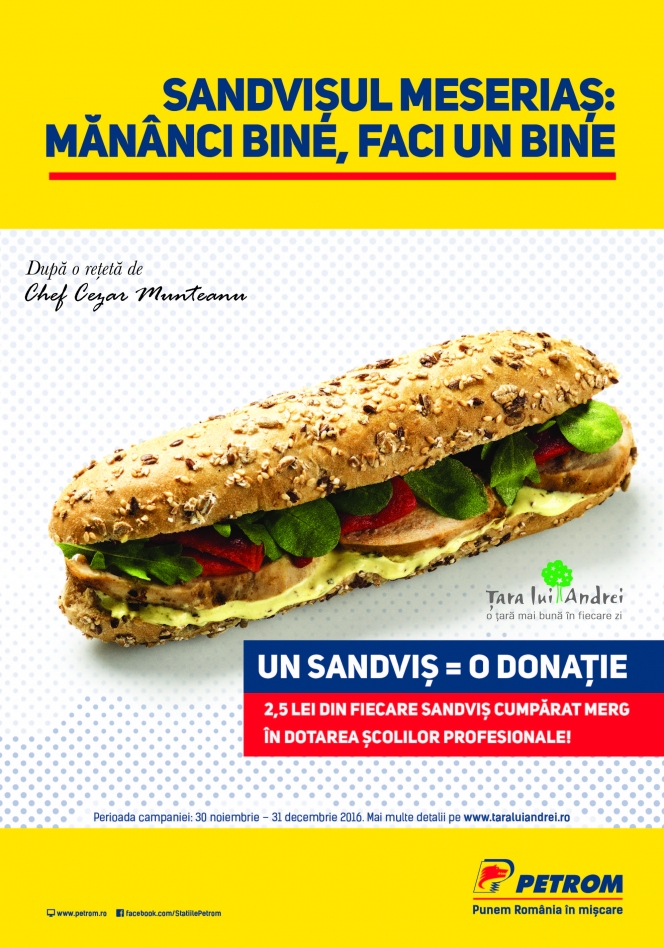 „Sandvișul Meseriaș” lansat în benzinăriile Petrom ajută elevii din școlile profesionale