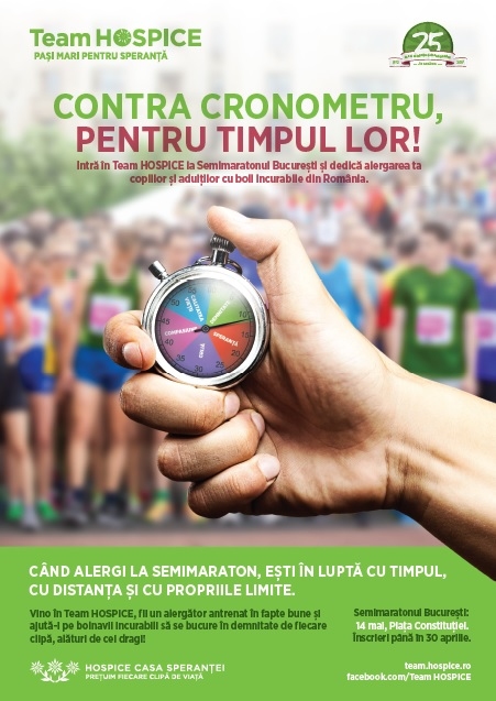 Contra cronometru, pentru timpul lor! Intră în Team HOSPICE și aleargă la Semimaratonul București 2017 pentru bolnavii incurabili!