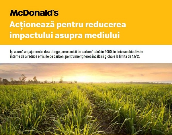 McDonald's își asumă angajamentul de a atinge obiectivul „zero emisii de carbon” până în 2050