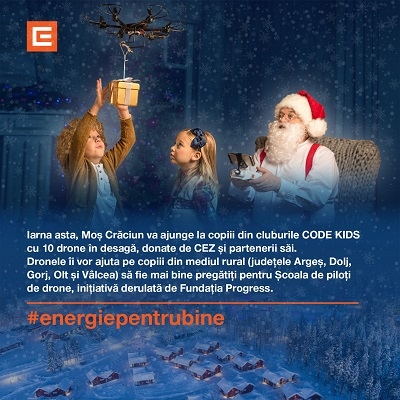 Iarna asta, CEZ și partenerii săi i-au pus lui Moș Crăciun 10 drone în desagă pentru copiii CODE Kids și comunitățile locale