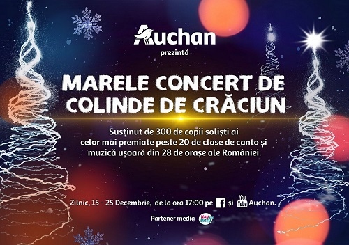 300 de copii din 28 de orașe participă la Marele Concert de Colinde Auchan, un recital inedit de cântece de sărbători