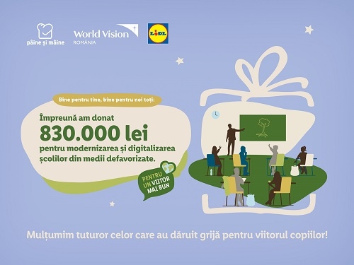 Lidl România contribuie la modernizarea și digitalizarea a 33 de școli din medii defavorizate, printr-o donație de 830.000 lei către World Vision România